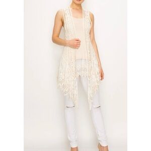 ORIGAMI BY VIVIEN Crochet Lace Duster Vest Embroidered Floral Mesh Boho L/XL